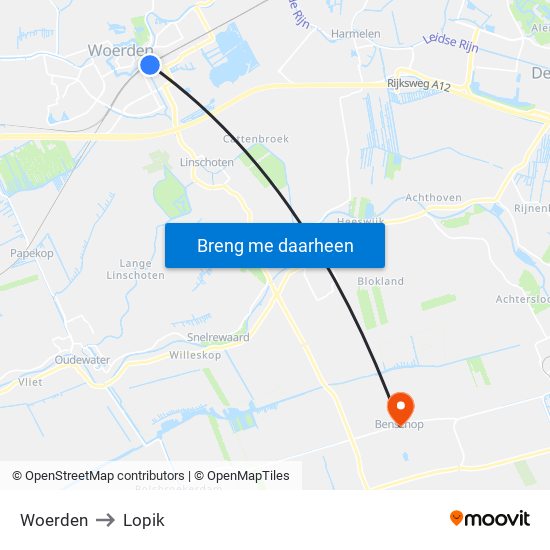 Woerden to Lopik map