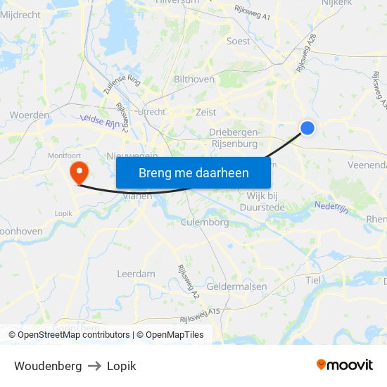 Woudenberg to Lopik map