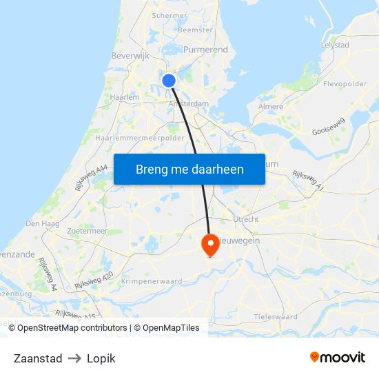 Zaanstad to Lopik map