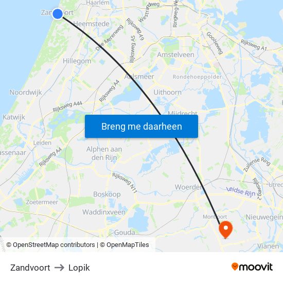 Zandvoort to Lopik map