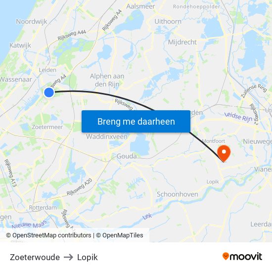 Zoeterwoude to Lopik map