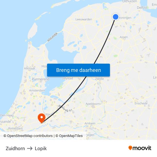Zuidhorn to Lopik map