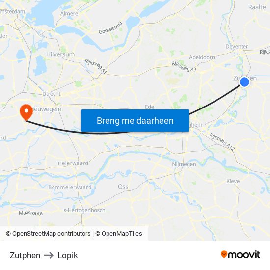Zutphen to Lopik map