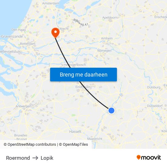 Roermond to Lopik map