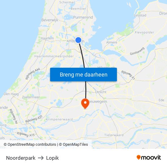 Noorderpark to Lopik map