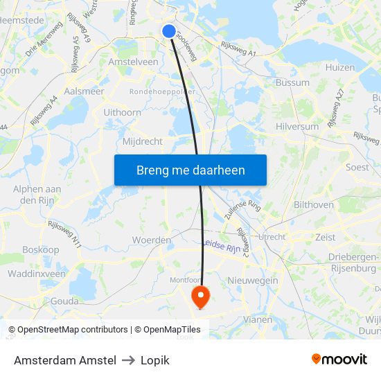 Amsterdam Amstel to Lopik map