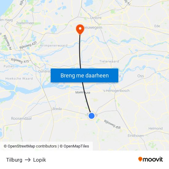 Tilburg to Lopik map