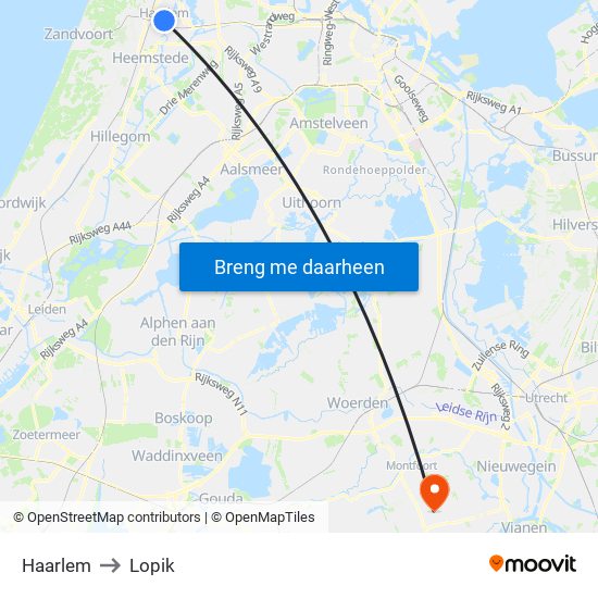 Haarlem to Lopik map