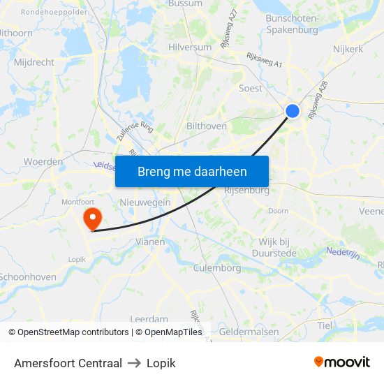 Amersfoort Centraal to Lopik map