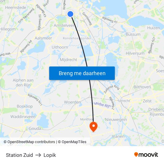 Station Zuid to Lopik map