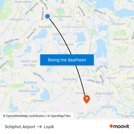 Schiphol, Airport to Lopik map