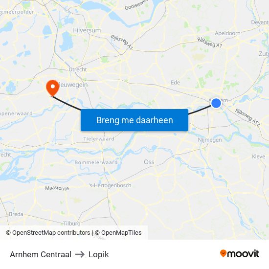 Arnhem Centraal to Lopik map