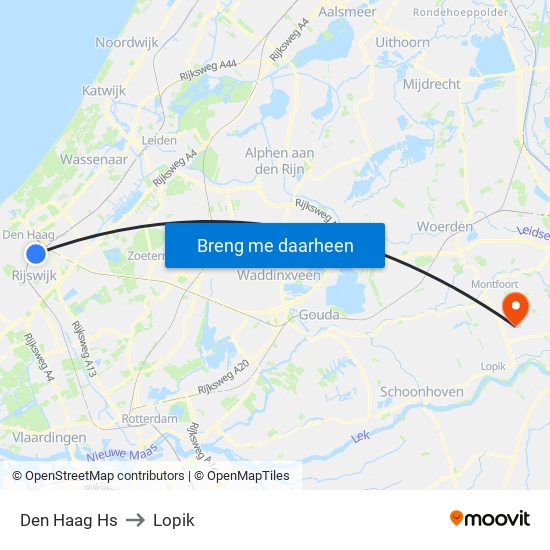 Den Haag Hs to Lopik map