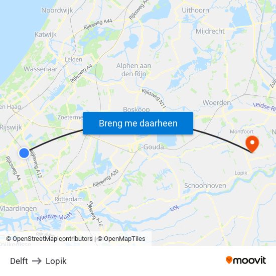 Delft to Lopik map