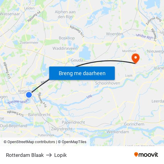 Rotterdam Blaak to Lopik map