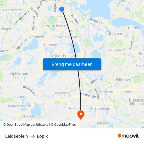 Leidseplein to Lopik map