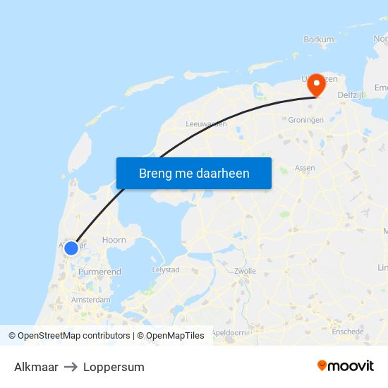 Alkmaar to Loppersum map