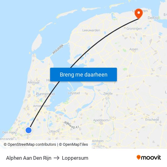 Alphen Aan Den Rijn to Loppersum map