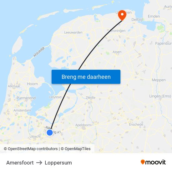 Amersfoort to Loppersum map