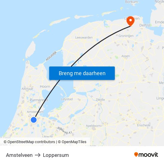 Amstelveen to Loppersum map