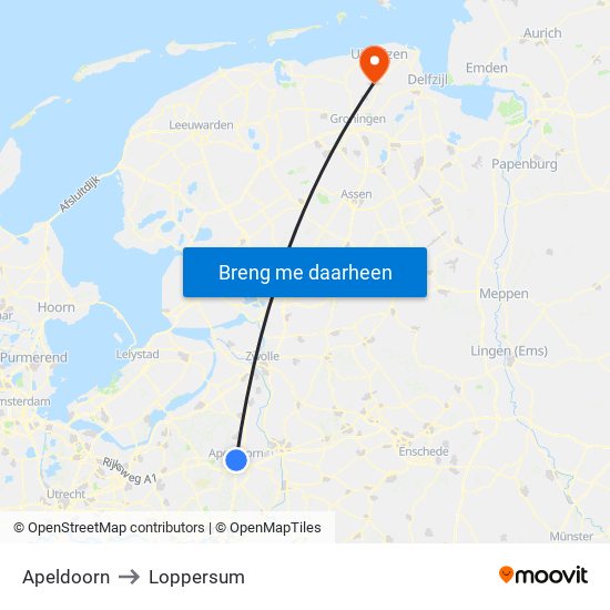 Apeldoorn to Loppersum map