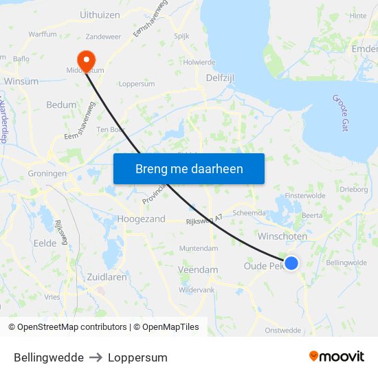 Bellingwedde to Loppersum map
