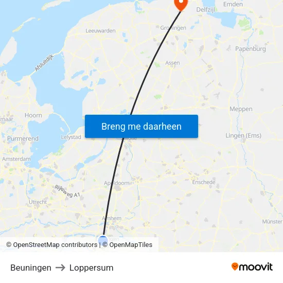 Beuningen to Loppersum map