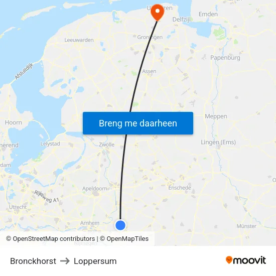 Bronckhorst to Loppersum map
