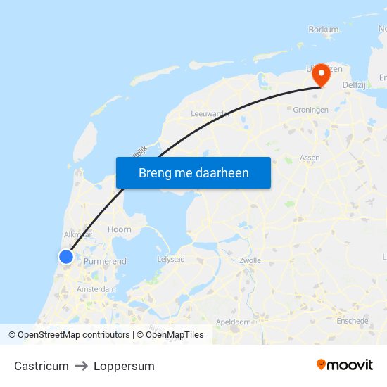 Castricum to Loppersum map