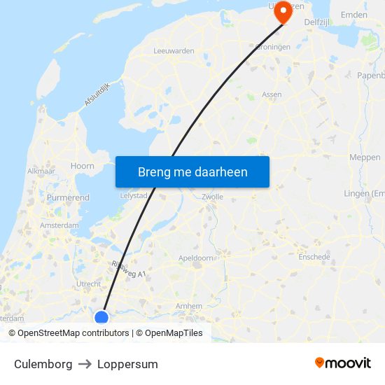 Culemborg to Loppersum map