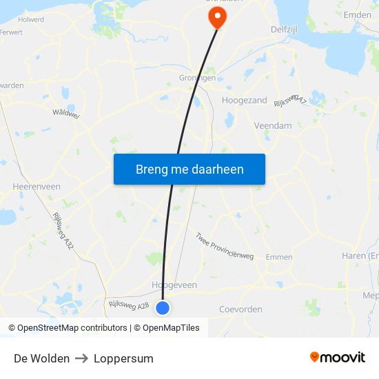 De Wolden to Loppersum map