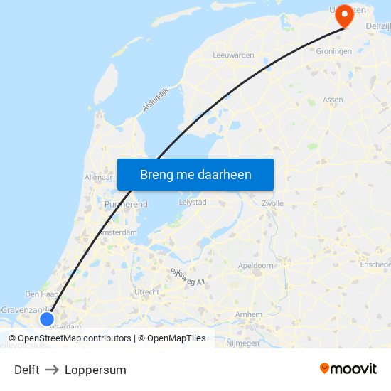 Delft to Loppersum map