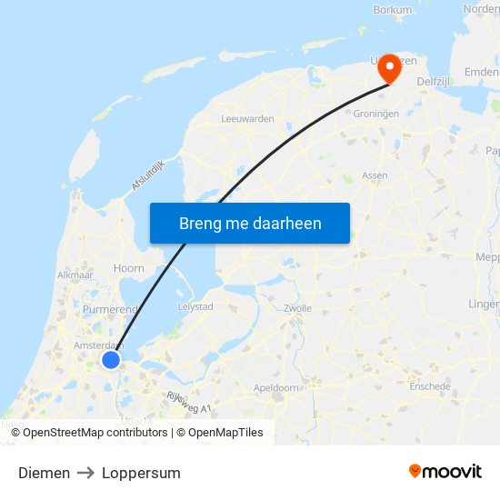 Diemen to Loppersum map