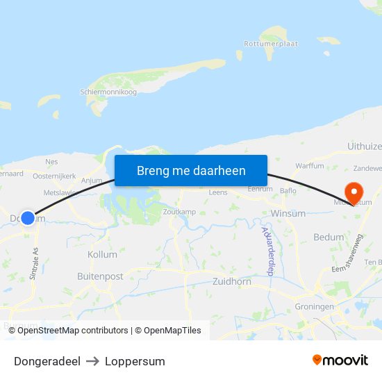 Dongeradeel to Loppersum map