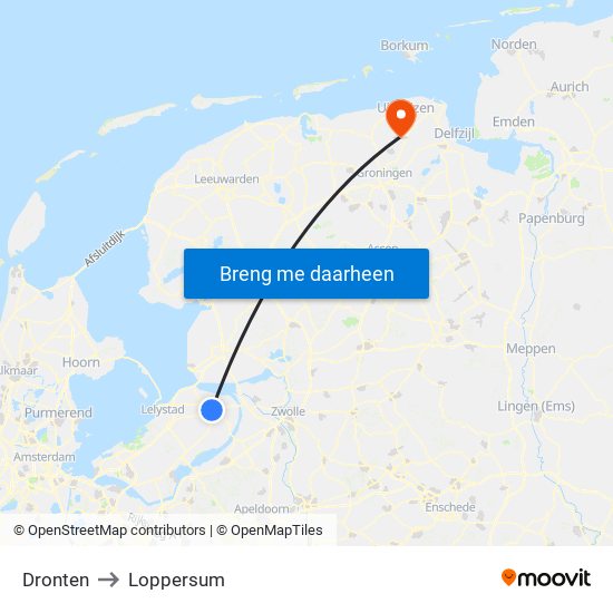 Dronten to Loppersum map