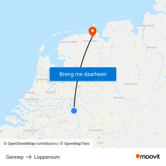 Gennep to Loppersum map