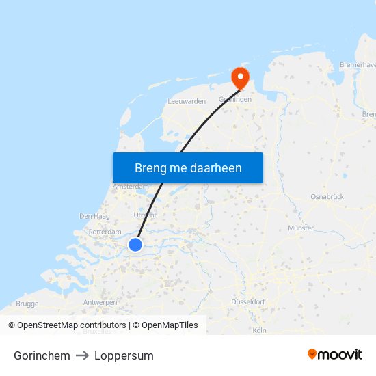 Gorinchem to Loppersum map