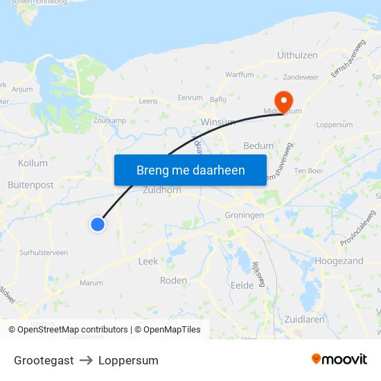 Grootegast to Loppersum map
