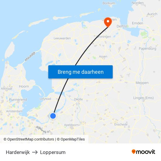 Harderwijk to Loppersum map