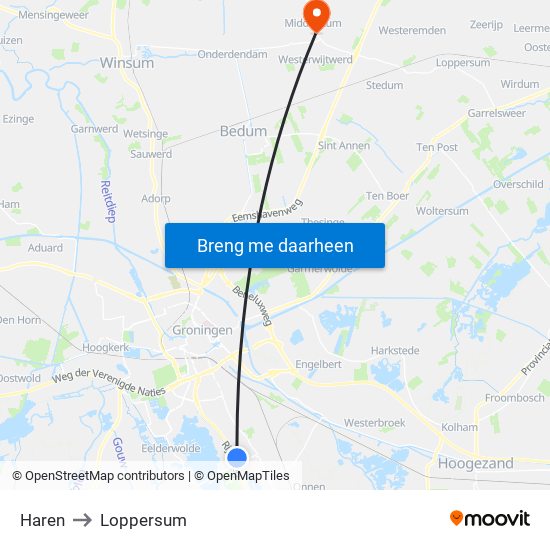 Haren to Loppersum map