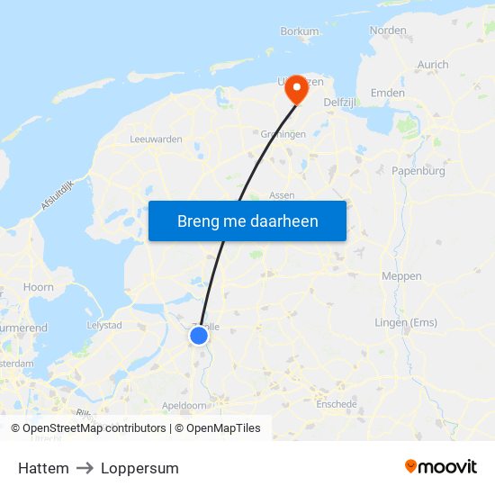Hattem to Loppersum map