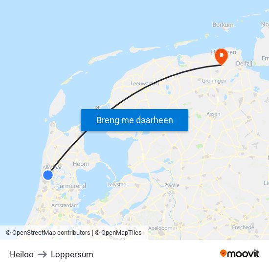 Heiloo to Loppersum map