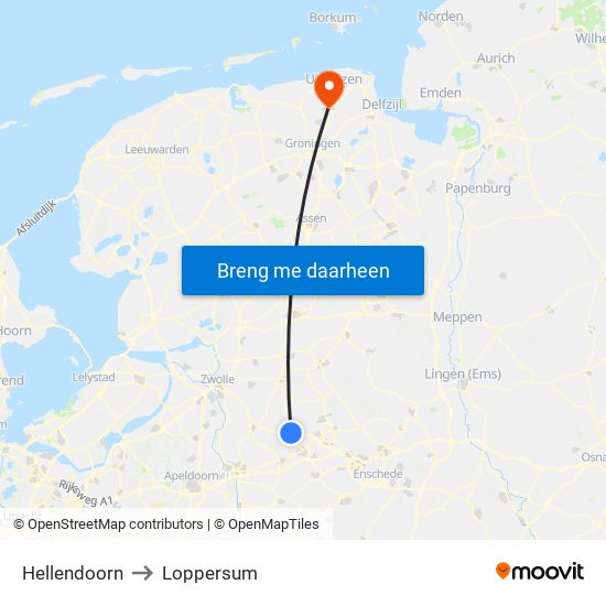 Hellendoorn to Loppersum map