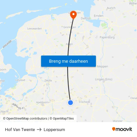 Hof Van Twente to Loppersum map