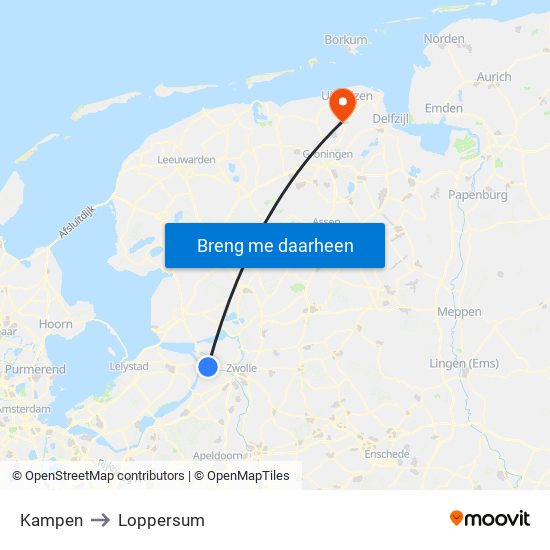 Kampen to Loppersum map