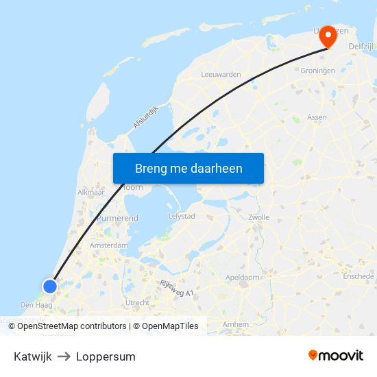 Katwijk to Loppersum map