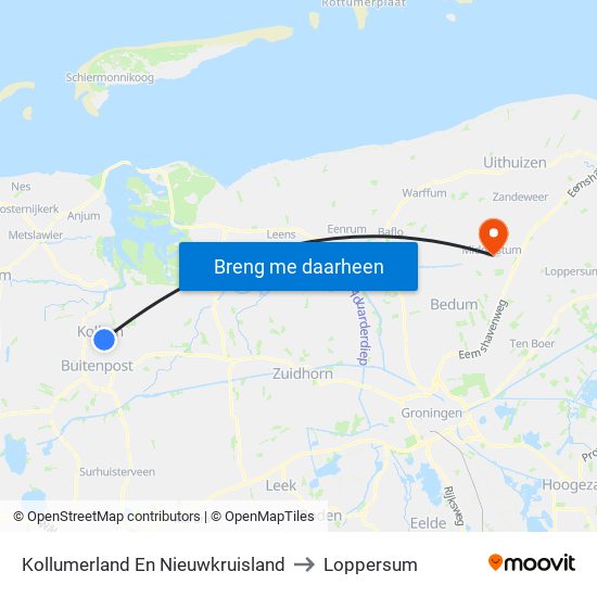 Kollumerland En Nieuwkruisland to Loppersum map