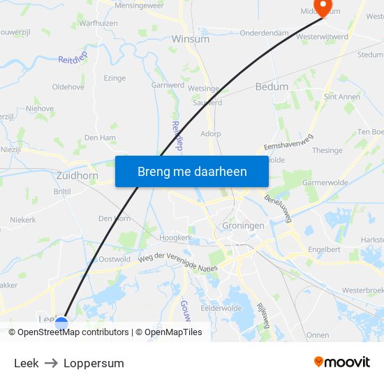 Leek to Loppersum map
