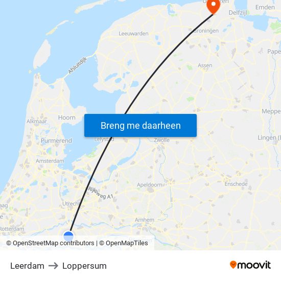 Leerdam to Loppersum map