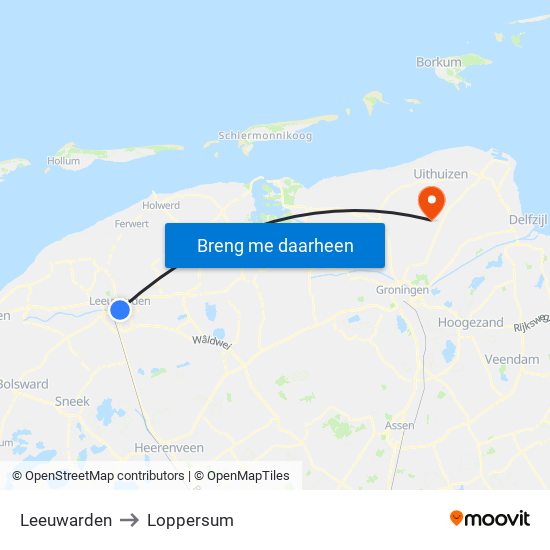 Leeuwarden to Loppersum map